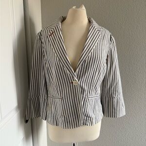CAbi Navy and White Striped Blazer